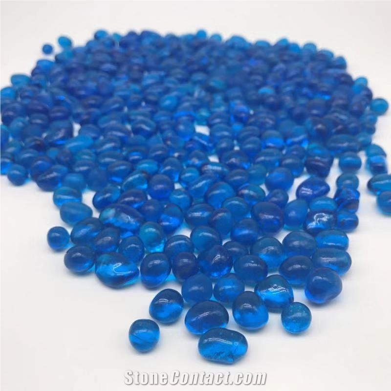 Decorative Transparent Blue Glass Pebbles
