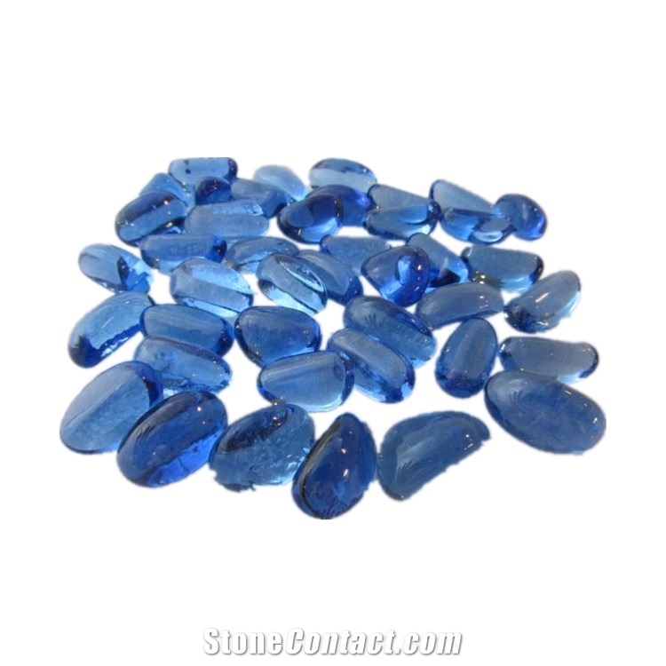 Decorative Transparent Blue Glass Pebbles