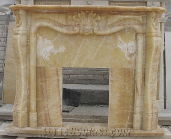 Beige Onyx Carved Stone Fireplace Decorative Fireplaces