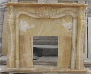 Beige Onyx Carved Stone Fireplace Decorative Fireplaces
