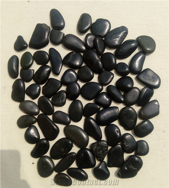 Flat Black Polished Pebbles Mini Black Round Pebble Stone
