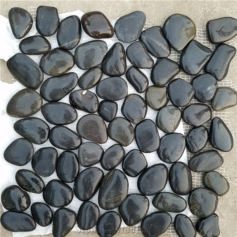 Flat Black Polished Pebbles Mini Black Round Pebble Stone