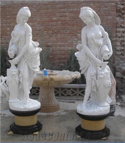 Garden Statues Hand Caved White Marble Human Sculpture