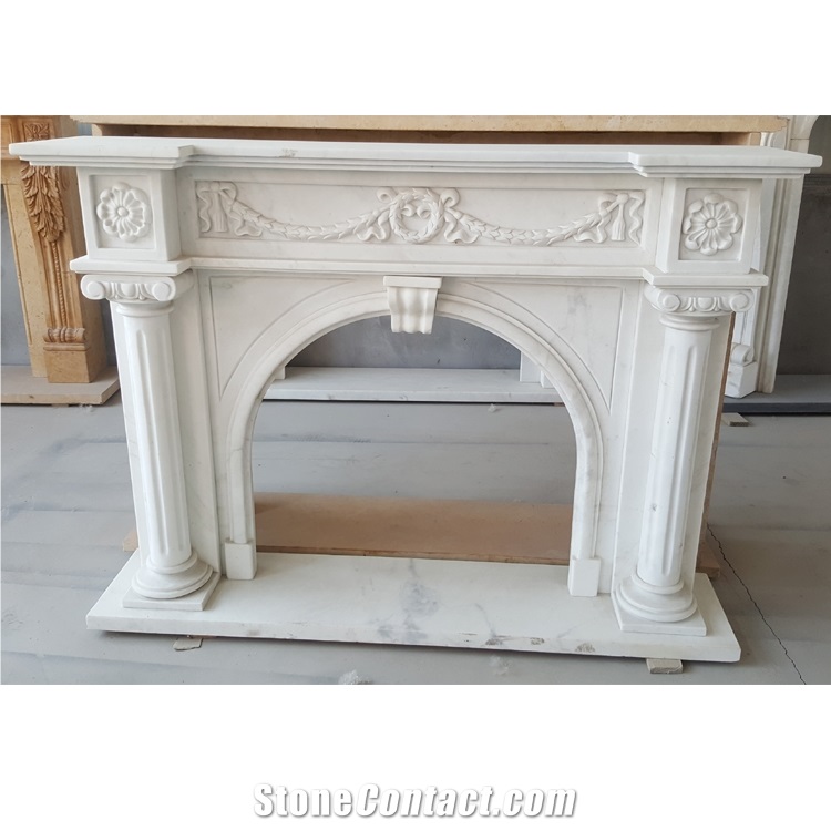 Modern European Style Roman Columns On The Marble Fireplace