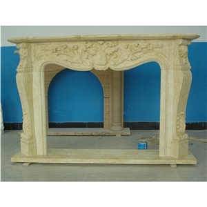 Natural Carved Stone Fireplace Modern Beige Marble Fireplace