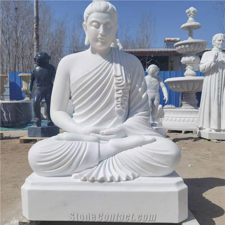 Outdoor Garden Carving Stone White Marble Sitting Buddha