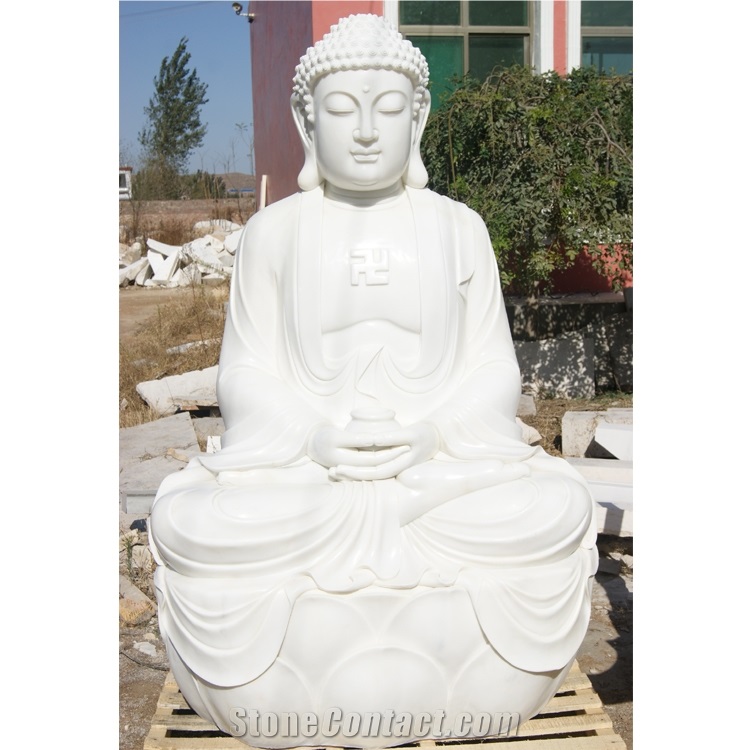 Outdoor Garden Carving Stone White Marble Sitting Buddha