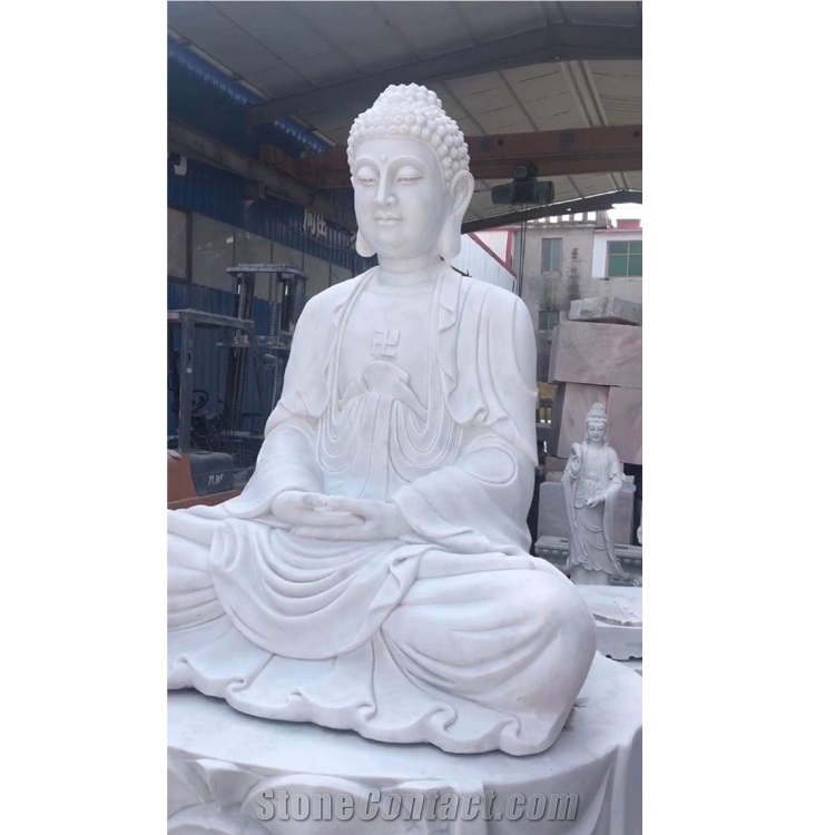 Outdoor Garden Carving Stone White Marble Sitting Buddha
