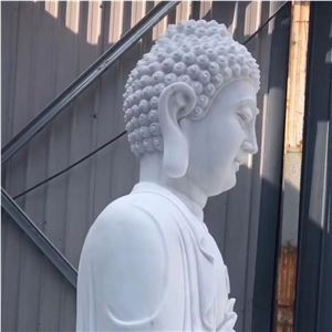 Outdoor Garden Carving Stone White Marble Sitting Buddha