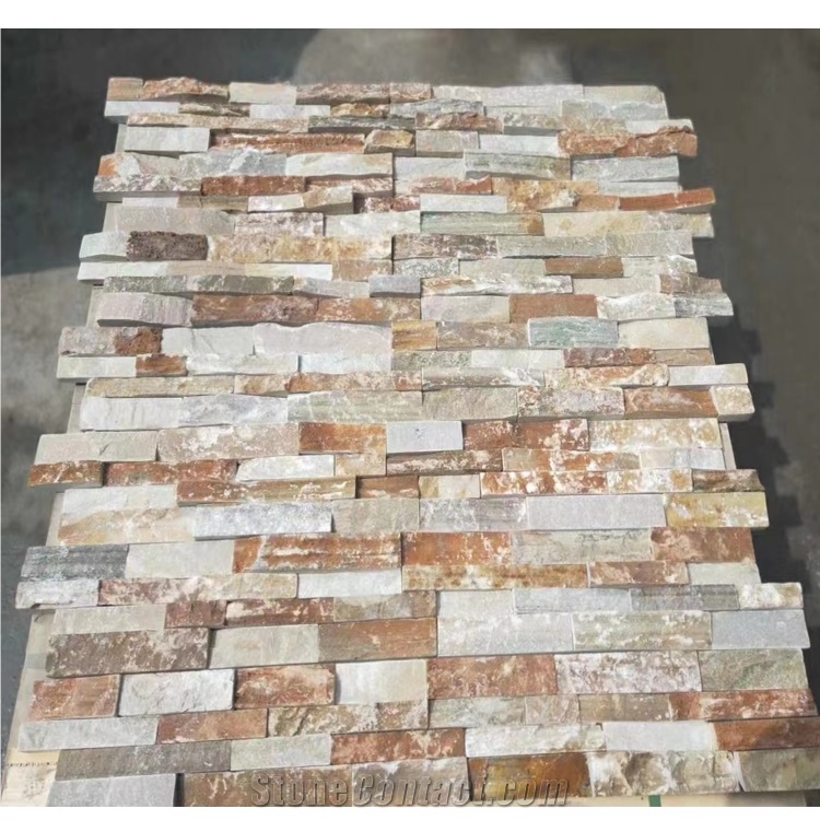 P014 Yellow Wooden Wall Cladding Stacked Stone Veneer