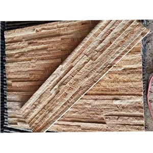 P014 Yellow Wooden Wall Cladding Stacked Stone Veneer