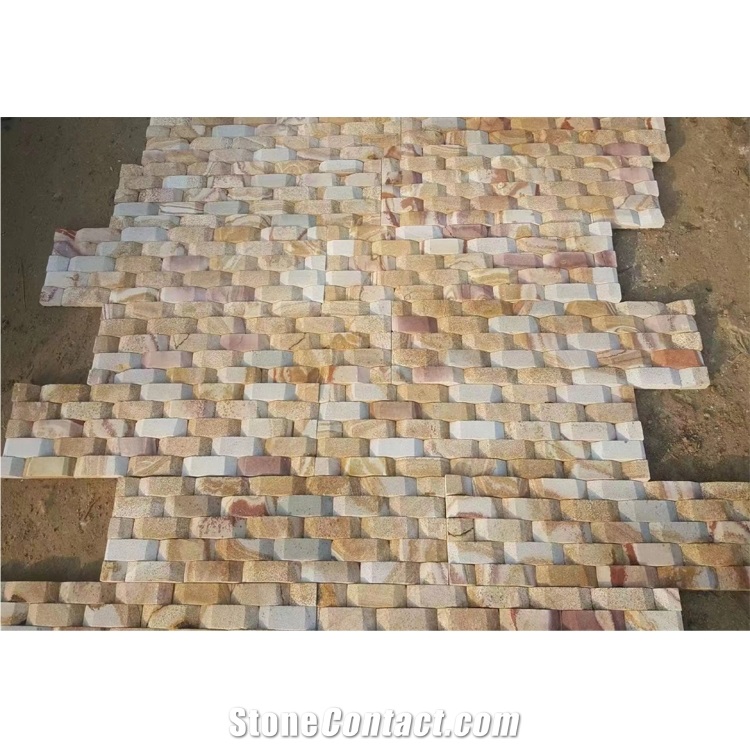 P014 Yellow Wooden Wall Cladding Stacked Stone Veneer
