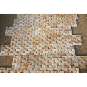 P014 Yellow Wooden Wall Cladding Stacked Stone Veneer