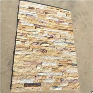 P014 Yellow Wooden Wall Cladding Stacked Stone Veneer