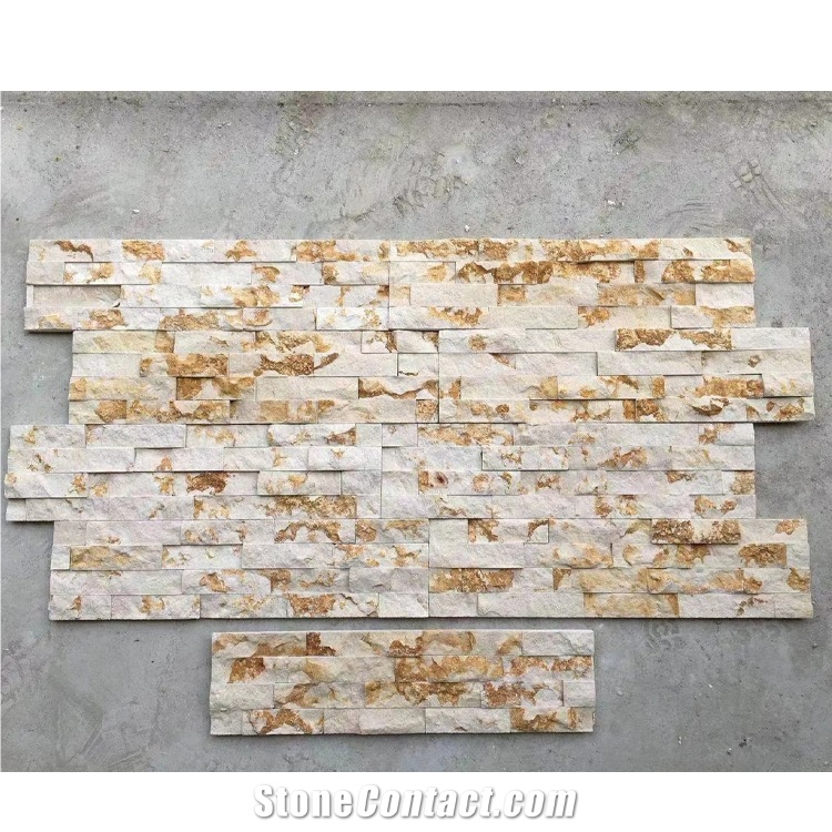 P014 Yellow Wooden Wall Cladding Stacked Stone Veneer