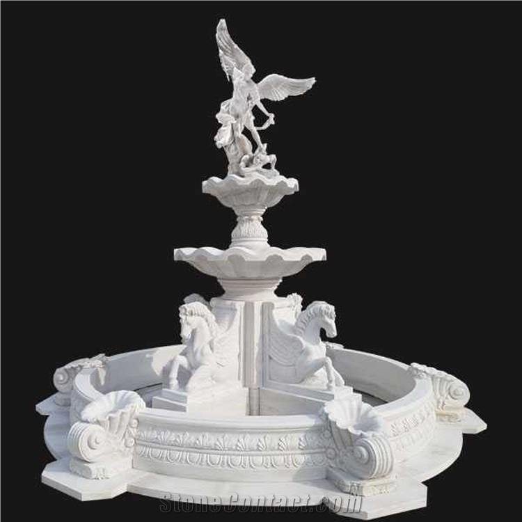 Sunset Red Marble Garden Lion Fountain Carving Marble