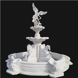 Sunset Red Marble Garden Lion Fountain Carving Marble