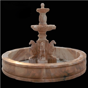 Sunset Red Marble Garden Lion Fountain Carving Marble