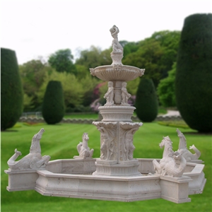 Sunset Red Marble Garden Lion Fountain Carving Marble