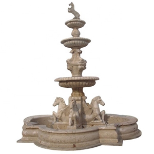 Sunset Red Marble Garden Lion Fountain Carving Marble