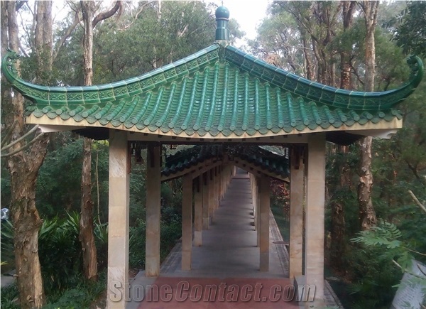 Garden Building Chinese Tea House Green Glazed Roof Tiles