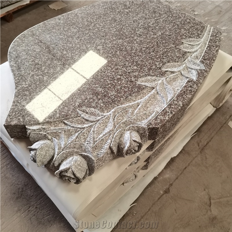 China G664 Pink Granite Flower Carving Headstones