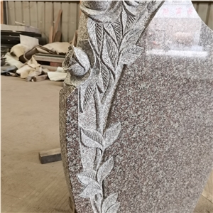 China G664 Pink Granite Flower Carving Headstones