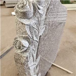 China G664 Pink Granite Flower Carving Headstones