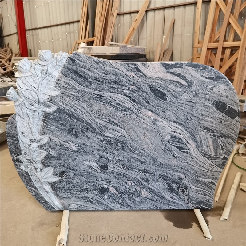 Juparana Granite Flower Carving Headstones