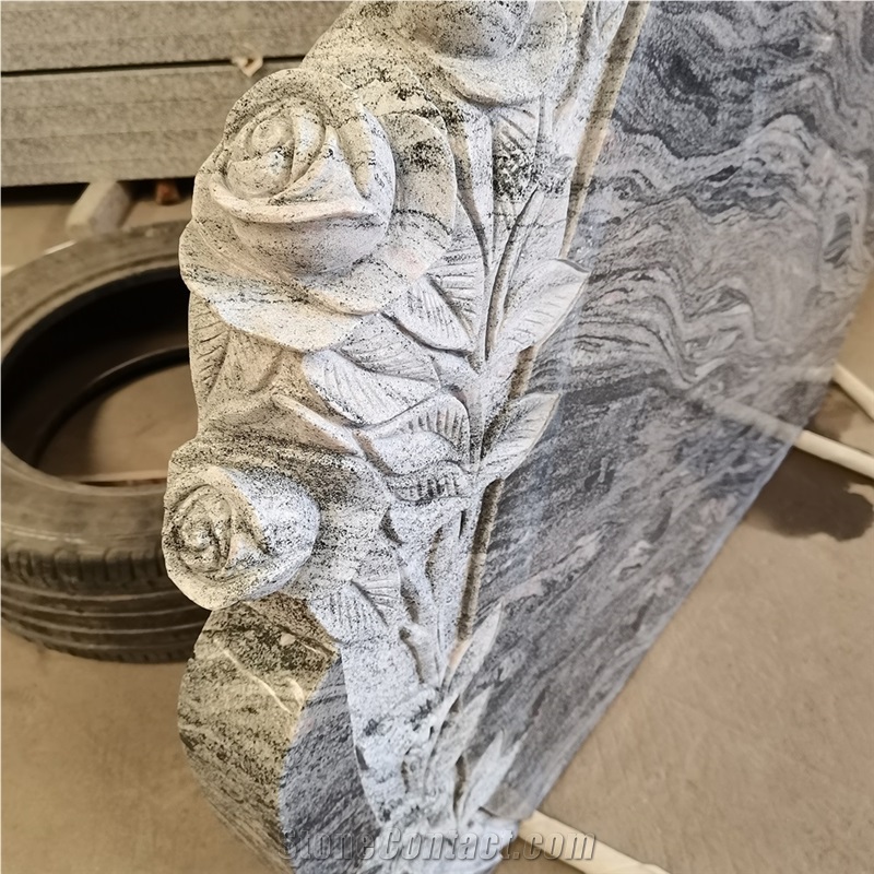 Juparana Granite Flower Carving Headstones