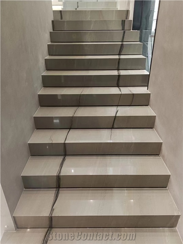 Light Grey Color With Veins Natural Quartzite Slab Stone