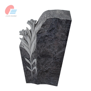 German Style Vizag Blue Granite Monument With Lily Carving