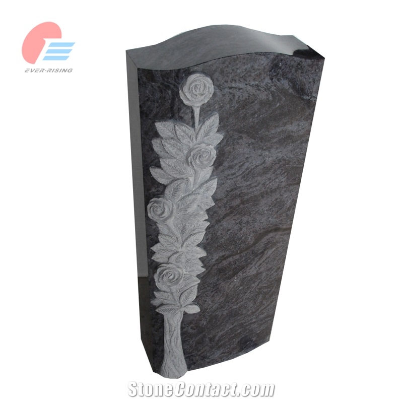 Germany Style Vizag Blue Granite Ogee Top Headstone