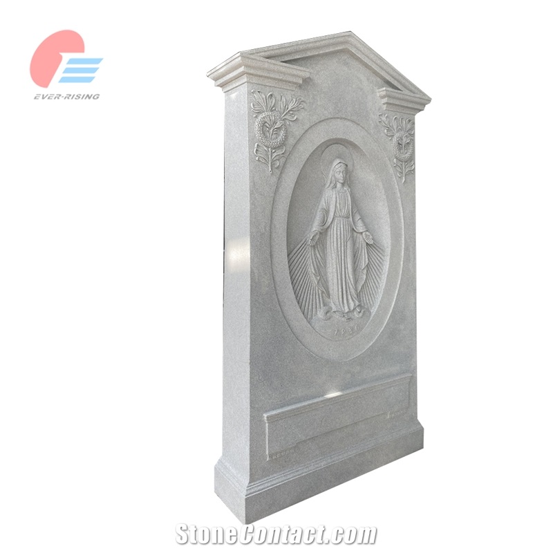 Grey Tombstone With Recessed Madonna Carving