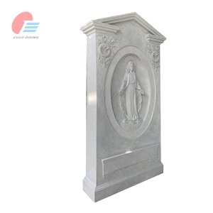 Grey Tombstone With Recessed Madonna Carving