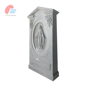 Grey Tombstone With Recessed Madonna Carving