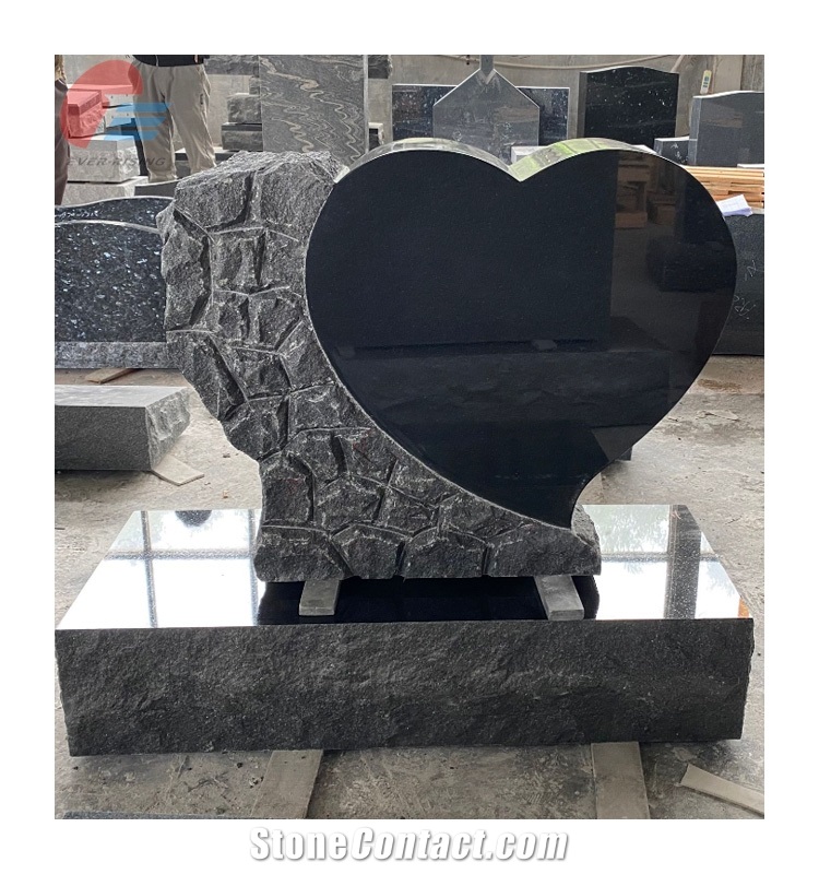 Hand Carved Heart Shape And Roses Carved Headstone
