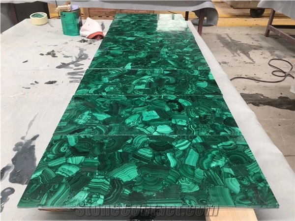 Semiprecious Malachite Green Agate Gemstone Table Tops