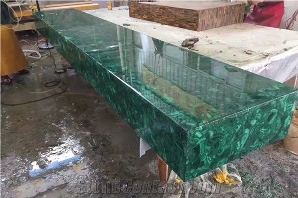 Semiprecious Malachite Green Agate Gemstone Table Tops