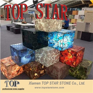 Semiprecious Stone Side Table, Cube Display Side Table