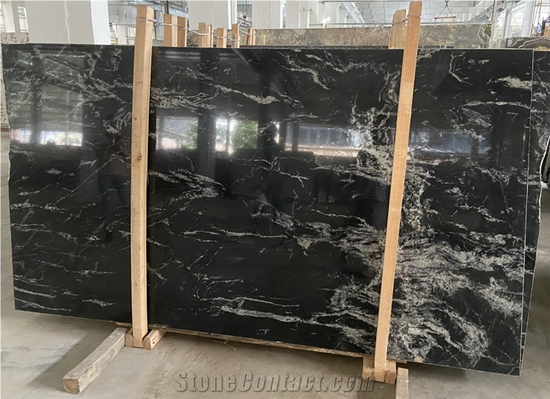 Universe Black Granite Slab,Cosmic Black Granite White Veins