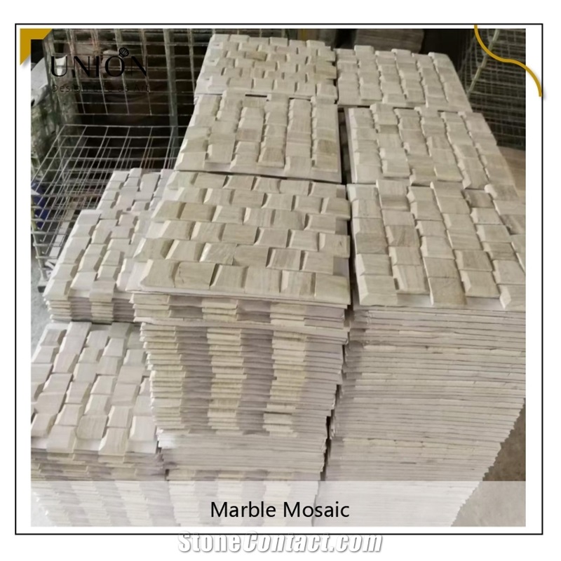 UNION DECO 3D White Marble Beveled Polished Tile Stone Mosaic Square
