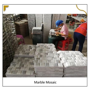 UNION DECO 3D White Marble Beveled Polished Tile Stone Mosaic Square