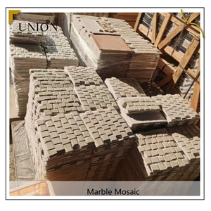 UNION DECO 3D White Marble Beveled Polished Tile Stone Mosaic Square