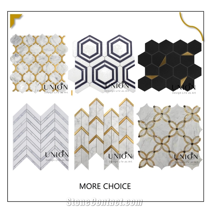 UNION DECO 3D White Marble Beveled Polished Tile Stone Mosaic Square