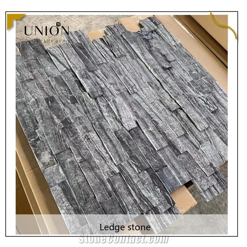 UNION DECO Black Marble Ledger Stone Panel Stacked Stones