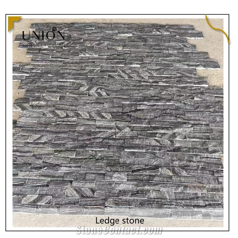 UNION DECO Black Marble Ledger Stone Panel Stacked Stones
