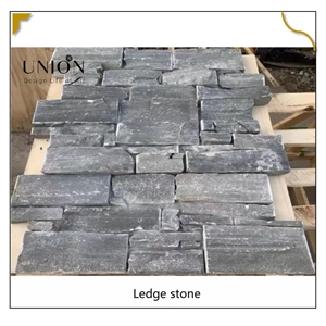 UNION DECO Black Stacked Stone Wall Panel Cladding Stone