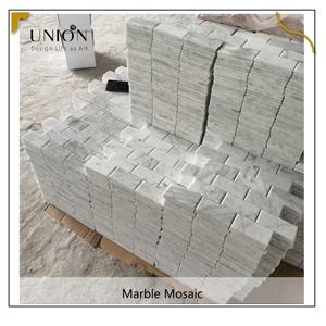 UNION DECO Carrara Marble Beveled Edge Subway Mosaic Wall Tile For Bathroom, Kitchen