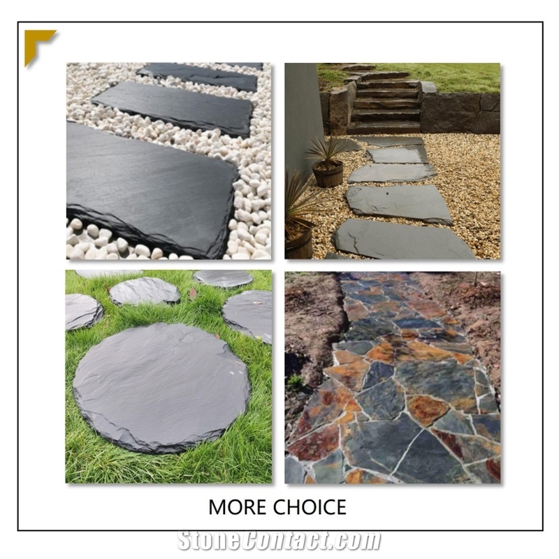 UNION DECO Round Paving Stone Black Slate Garden Stepping